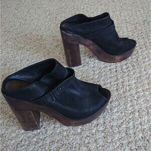 Joie black leather platform mule heels size 38